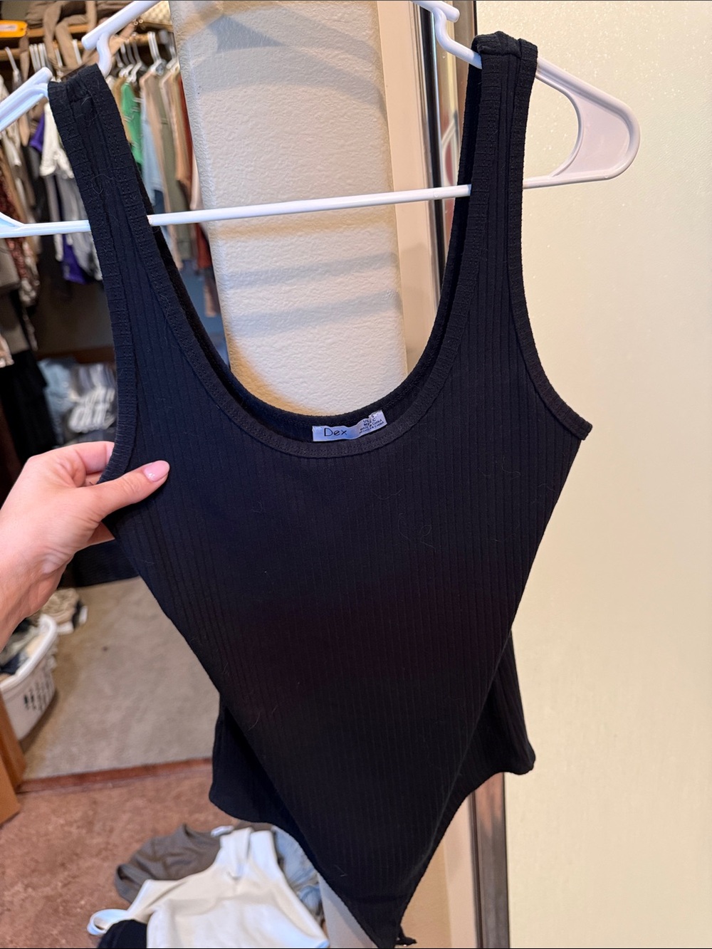 Dex Black Ribbed Tank Bodysuit